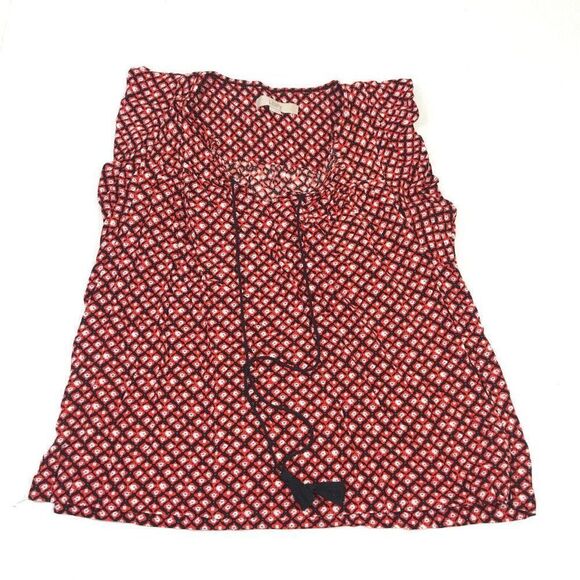 LOFT Blouse Floral Flutter Short Sleeve Lightweight Fringe Tie V-Neck Top Small - Picture 1 of 10